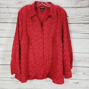 Maggie Barnes Women's Red Textured Button Up Long Sleeve Shirt Size 1X-18/20